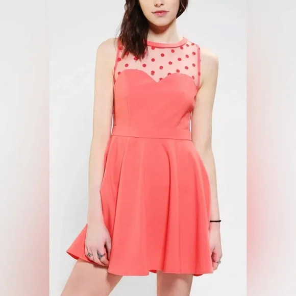open lace back dress Urban Outfitters Flowered Yellow And Orange Print With Black Polka Dot   The Thrifty Hippy